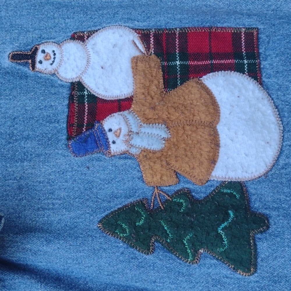 Holiday Editions Blue Chambray Christmas Snowmen Felt Applique Shirt Women's 2X - Picture 5 of 9
